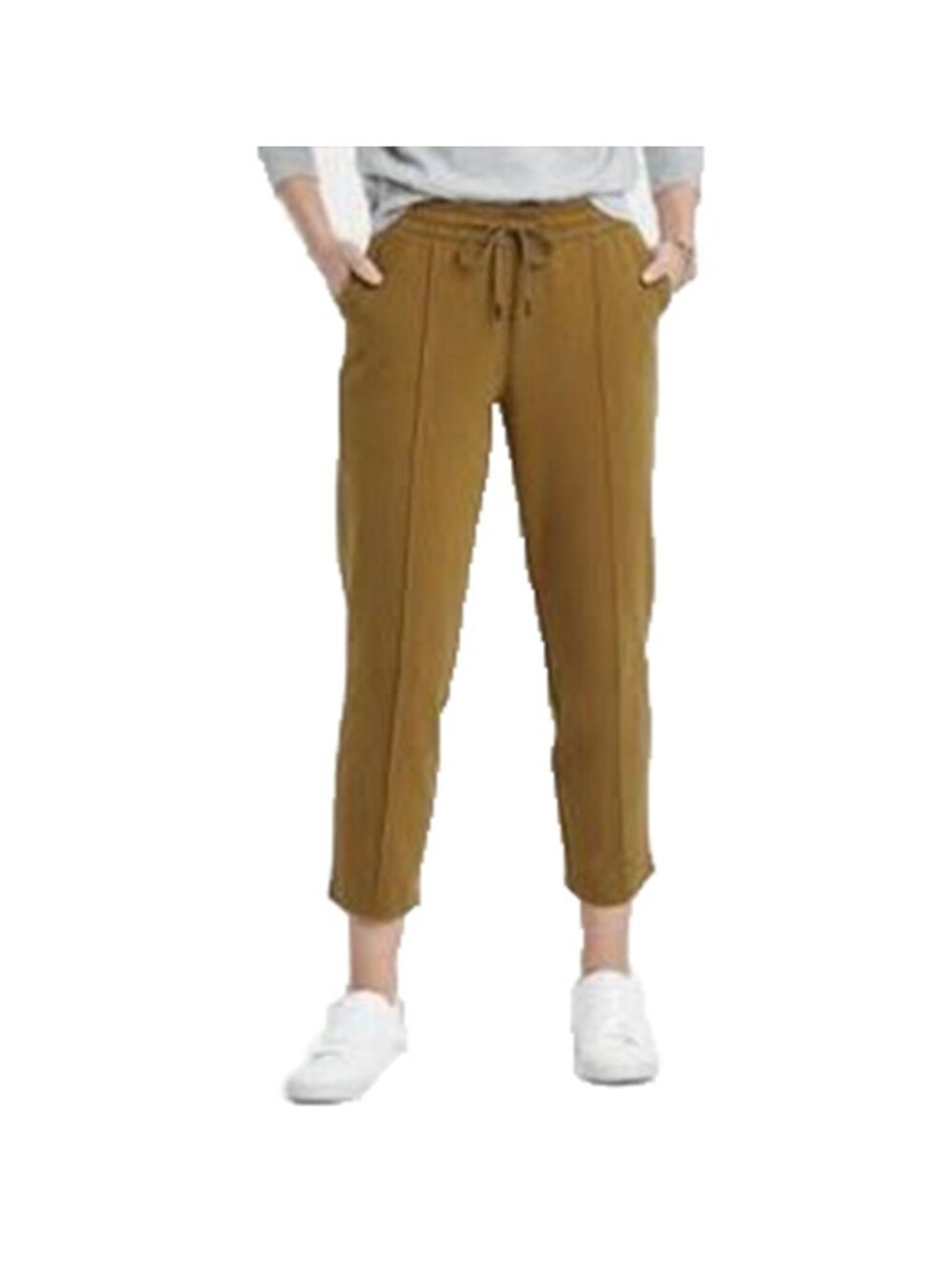 A New Day Pants Womens Size L Burnt Orange Cropped Elastic Waist Pleated Capris